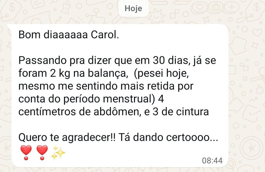 Mensagem de agradecimento de aluna